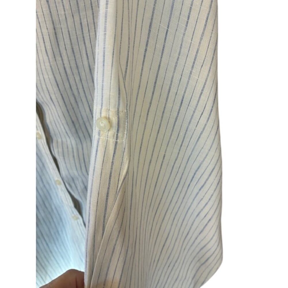 LAUREN Ralph Lauren Off White Blue Stripe 100% Linen Button Up Blouse Size 2X - Picture 4 of 8